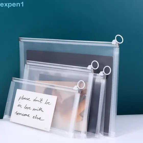 EXPEN Suporte Para Arquivo De Escritório Em PVC , Armazenamento De Mesa Escolar , Papelaria , Pastas Com Zíper , Pasta