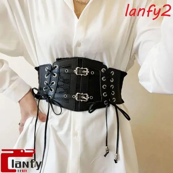 LANFY Lace Cummerbunds De Renda , Cinto De Espartilho De Couro Ajustável , Gótico Emagrecedor De Corda Elástico De Cintura Larga Senhoras