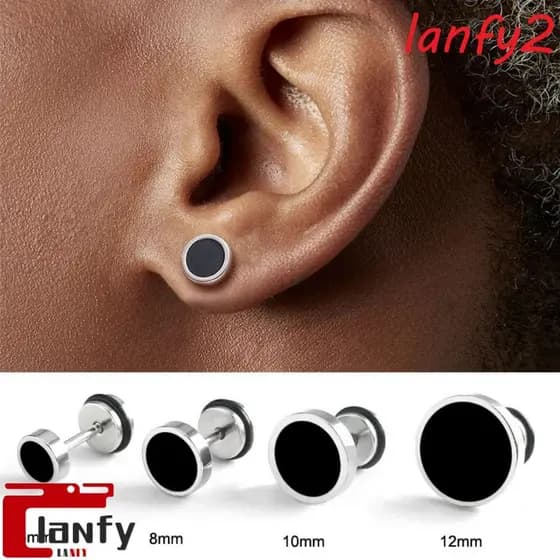 LANFY Round Brincos De Cavilha Preta , Brinco De Hip Hop Estilo Coreano De Moda De Aço Inoxidável