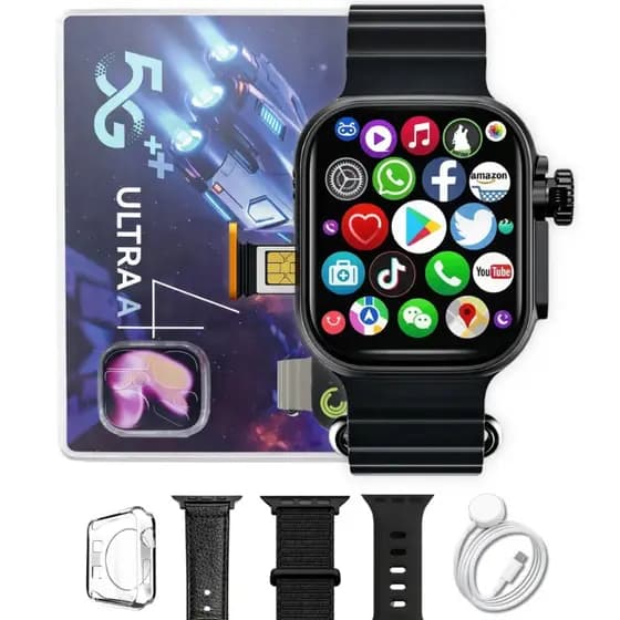 Smartwatch 5g Chip Ultra 4 AI Chip 49mm 16gb com camera Microwear 4 Pulseiras Wpp Redes Sociais.
