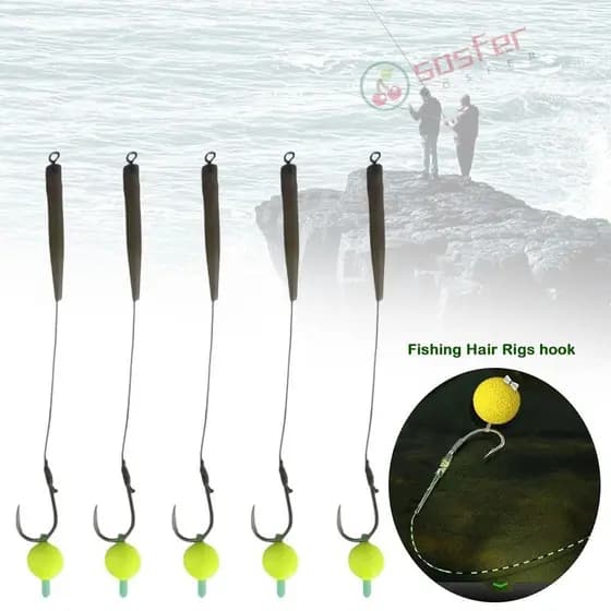 SOSFER 5 Peças De Gancho Para Equipamentos De Cabelo De Pesca , Equipamento 3 #-10 De Carpa , Isca Pronta
