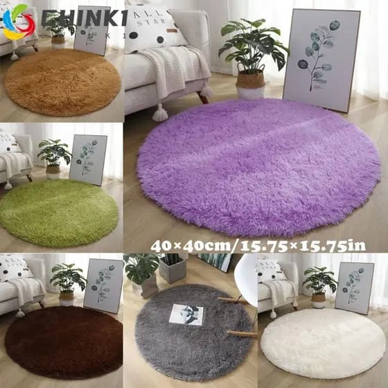 Tapetes De Sala De Estar CHINK , Tapete Redondo De Pelúcia Macio De 40 Cm Peludo Antiderrapante Espesso De Cor Sólida