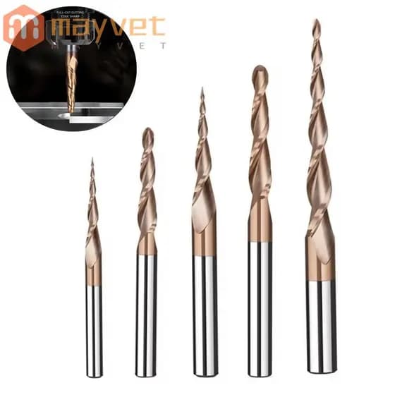 MAYVET Broca De Escultura CNC , Fresa De Ponta Esférica Cônica De Carboneto Sólido , Fresagem De Metal Espiral