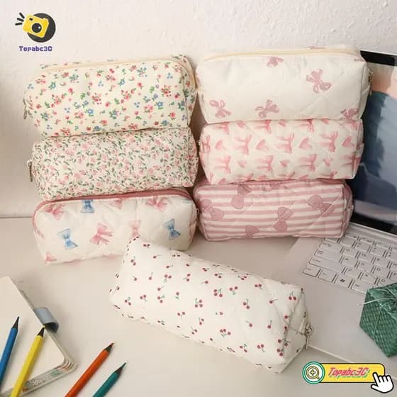 Bolsa Para Caneta TOPABCC , De Armazenamento Multifuncional Com Estampa Floral Laço Papelaria Portátil De Grande Capacid