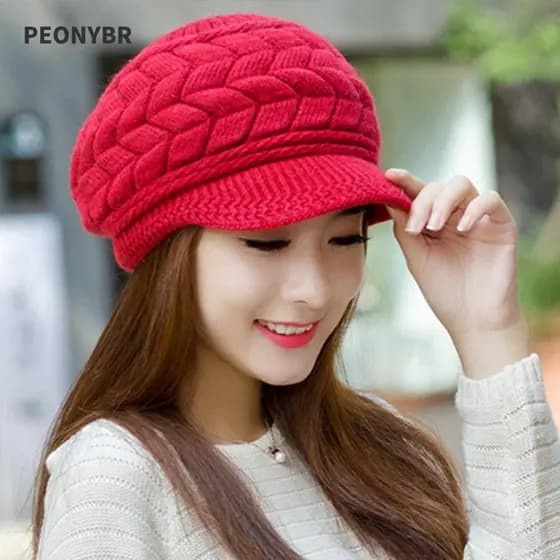 PEONYHOME Chapéu De Lã Tricotado , Proteção Para Os Ouvidos , Boina Quente , Boné De Língua De Pato À Prova De Vento Esp