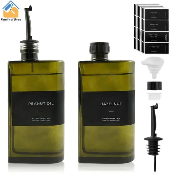 Dispensador De Azeite De Vidro , 2 Peças , 500 ml , Garrafa Dispensadora De Vinagre De Grande Capacidade Com Funil SHOPS