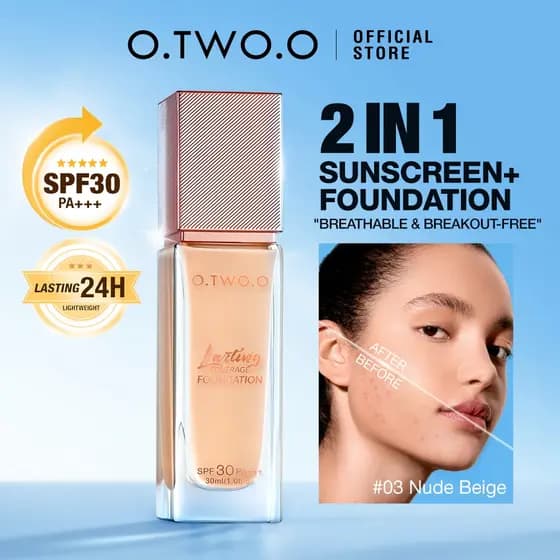 O.TWO.O Haute All Day Coverage Foundation Fundação Leve E Sem Falhas 4 Cores Naturais Suaves 30ML