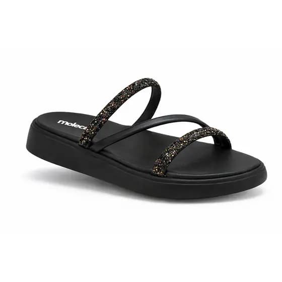 Papete Feminina Moleca Slide Leve Confortável Tiras Brilho Tendência Flatform Macia Original