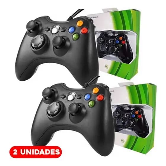 Kit Controle Para Xbox360 E Pc Gamer Kit C/ 2unidades Preto