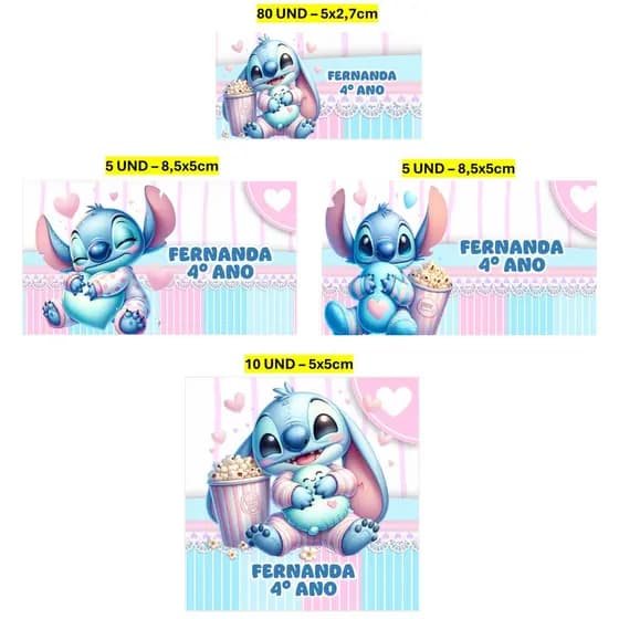 Etiqueta Escolar 100 unidades Stitch de Pijama Etiqueta para material escolar Personalizada