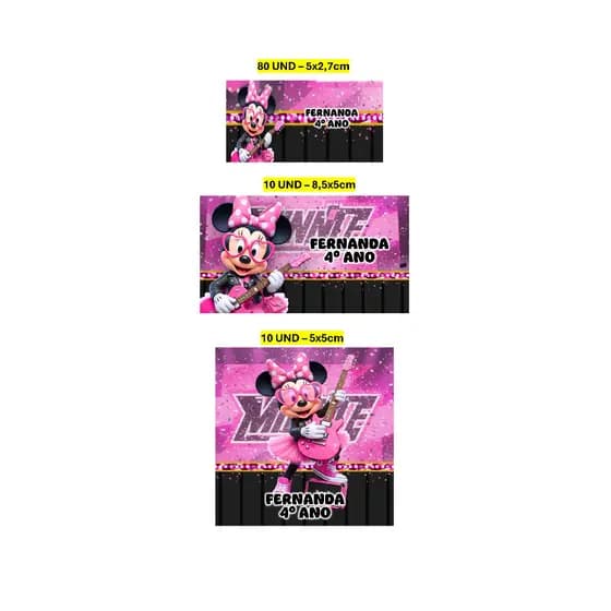 Etiqueta Escolar 100 unidades Minnie Rock Etiqueta para material escolar Personalizada