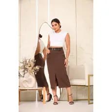 Saia Midi Alfaiataria Bolso Frontal Moda Evangélica Elegante Versátil Para Festa social