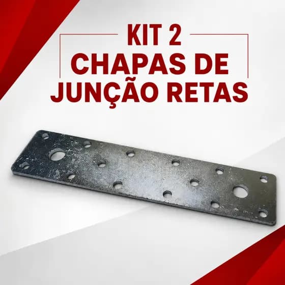 Kit 2 Chapas Retas de Junção 40x180x3mm Aço Galvanizado Reforço para Madeira MDF Móveis e Estruturas