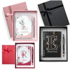 Kit Presente Caderneta Personalizada + Caneta com Nome + Caixa Elegante Diversas Capas Brinde Agenda