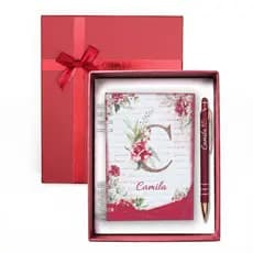 Kit Presente Caderneta Personalizada + Caneta com Nome + Caixa Elegante Presente Brinde Agenda Bordô