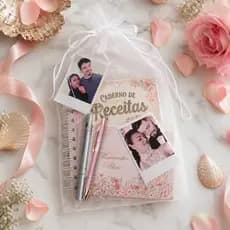 Presente Personalizado - Caderno de Receita - Mini Albúm Canetas - Polaroide Saco Presente Mães