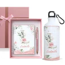 Kit Presente Caderneta Personalizada + Caneta com Nome - Garrafa - Caixa - Agenda - Presente Brinde