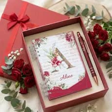 Kit Presente Mães Caderneta Personalizada + Caneta com Nome Caixa Elegante – Presente Brinde Agenda