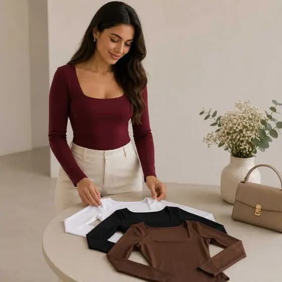 kit 3 Body Feminino Decote Quadrado Manga Longa Suplex Premium Com Forro-Bori Moda Bloguiera Casual