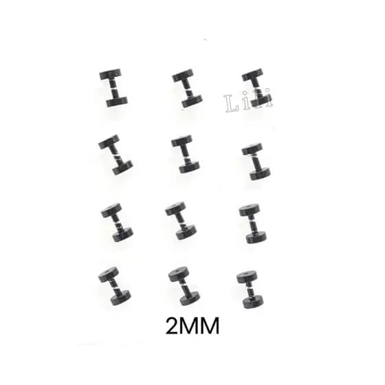 KIT 12 ALARGADOR DE AÇO FALSO PRETO 1mm 2mm MASCULINO UNISSEX BRINCO