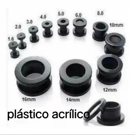 2 Alargador preto plástico acrílico 1 ao 12mm piercing brinco expansor