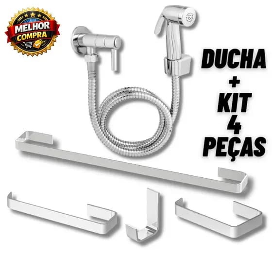 Kit Banheiro Cromado Completo | Ducha Higiênica + Acessórios redondo