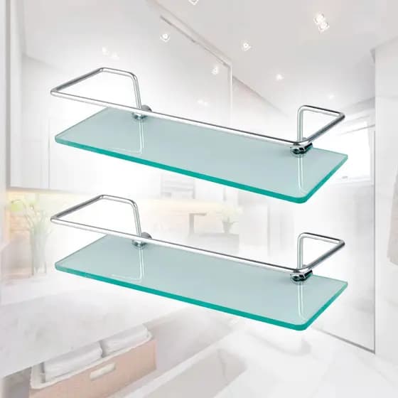 Kit 2 Porta Shampoo Prateleira Vidro Para Banheiro Ou Cozinha Reto Organizador De Box 10x40
