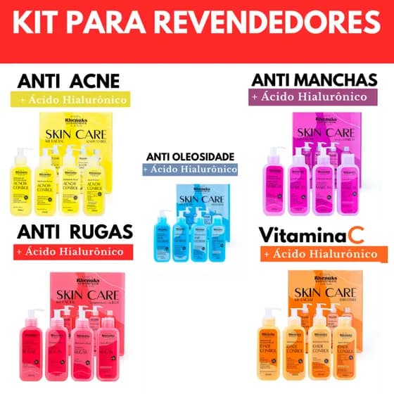 5 kit Skincare Anti Rugas+ Anti Acne+ Anti idade+ Anti Oleosidade+ Manchas Clareador Rhenuks Revenda