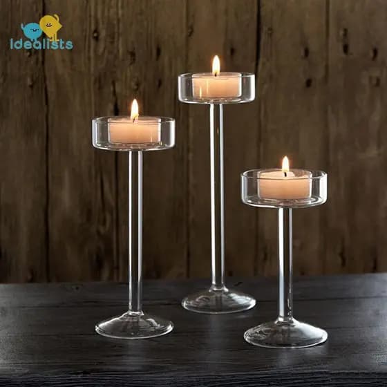Idealistas 1Pc Conjunto De Castiçais De Vidro Tealight Castiçal Decoração Para Casa Peças Centrais Da Mesa De Casamento