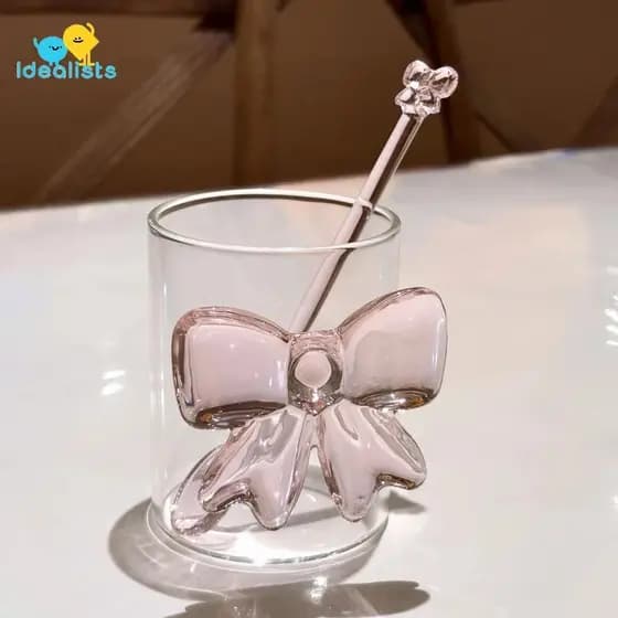 Colher De Café De Vidro Com Laço Rosa Idealistas , Para Mexer Chá De Sobremesa/Leite De Cabo Longo Resistente Ao Calor ,
