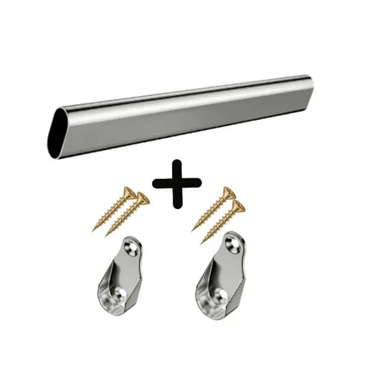 Tubo Cabideiro Oval Arara Para Guarda Roupas Com Suportes Cromados - Até 120cm Moveis