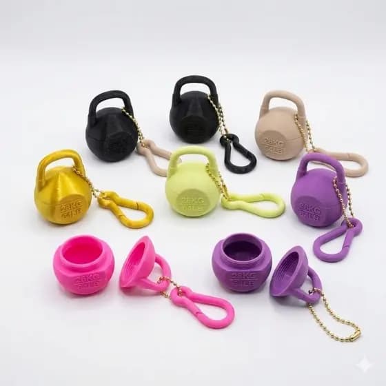 Chaveiro Mini Kettlebell Porta Suplemento rosqueável Creatina Whey Academia Porta comprimidos