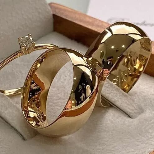 Par Alianças casamento e noivado compromisso 8mm aço inoxidável banhado ouro18k
