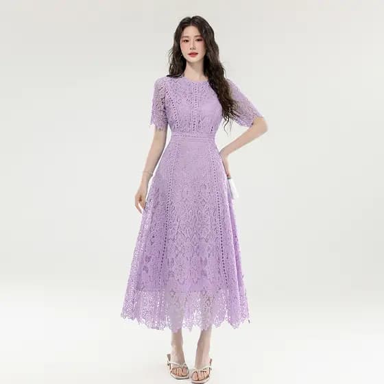 Vestido De Renda Pequeno Elegante De Qualidade Longo Estilo Francês De Alta Para Mulheres