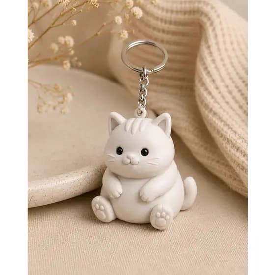 Chaveiro Gatinho Kawaii Branco | Acessório Fofo Para Bolsa Mochila e Chaves | Cute Aesthetic