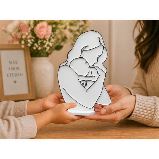 Escultura Mãe e Filho Decorativa Presente Dia das Mães Amor Familiar Estátua Moderna Minimalista