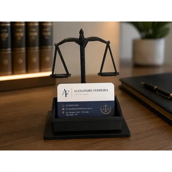 Porta Cartão de Visita Balança da Justiça | Organizador de Mesa Jurídico para Advogados e Escritórios de Advocacia