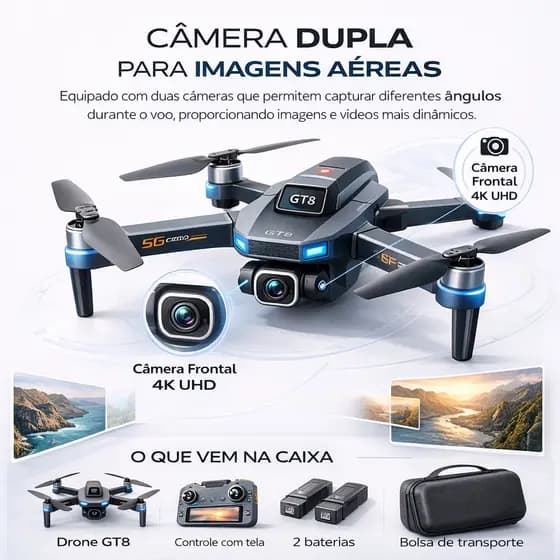 Drone Gt8 4k Profissional Com 4.3 De Tela Motor Brushless Câmera 4k, Estabilização, Controle Com Tela. Do