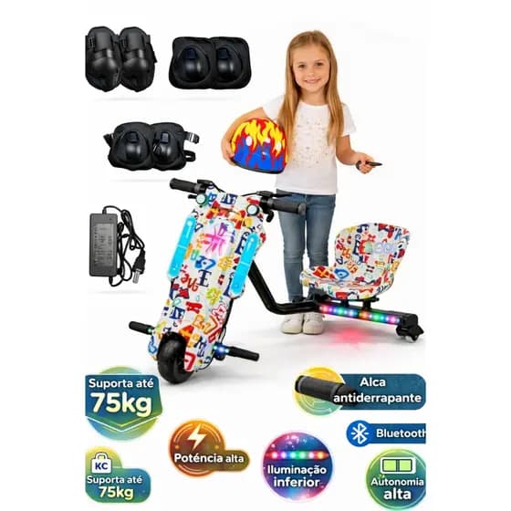 Triciclo Elétrico Infantil Colorido 250w Bluetooth/Led/Bateria Recarregável Material Resistente