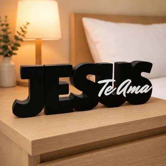 Letreiro Decoração Jesus Te Ama Cristã Enfeite Religioso Mesa Quarto Sala