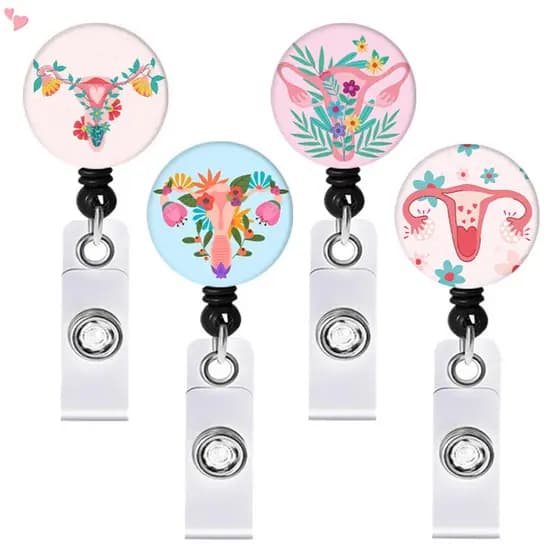 Uterus Floral Ovaries Cervix Porta Crachás Retráctil OB Enfermeiras Clip De Identificação Para Enfermeira Nome Tag Card Engraçado Divertido Enfermagem Escritório Médico Jacaré