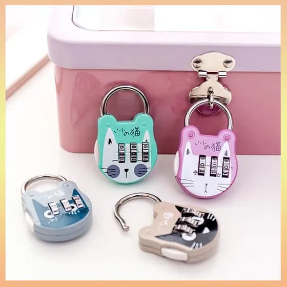 1Pc Dígito De Viagem De Bagagem Número Do Código Fechadura Cute Cat Mini Keyed Padlock Safe Locker Para Caderno De