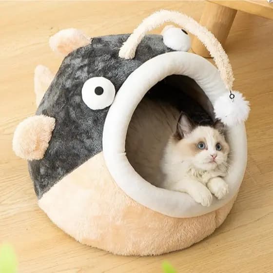 Cama De Gato De Peixe Lanterna QQMALL1 , Casa Semi Fechada E Quente Aconchegante , Dormir Para Animais De Estimação Com