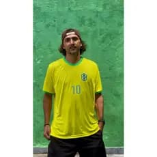 Império Art - Camiseta Zeca 100% Dry Pagodinho Amarela c/ Punho e Gola Verde