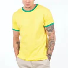 Camiseta 100% Dryfit Amarela c/ Punho e Gola Verde