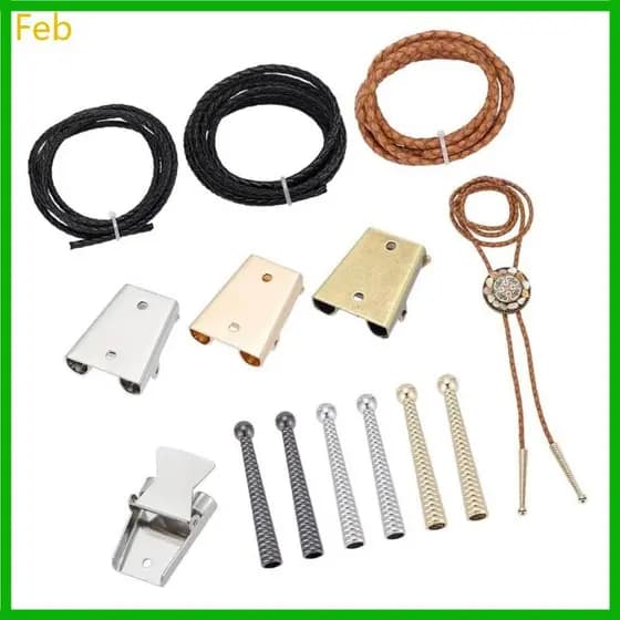 Kit Gravata Bolo Cordão Trançado Fev Fecho Deslizante E Acessórios Extremidade Metal
