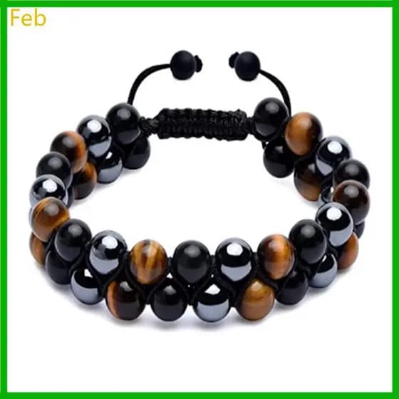 Fev Hematita Triple Para Proteção Pulseira Terapia Magnética Homens 8mm Olho Tigre Obsidiana Pedra Bracel