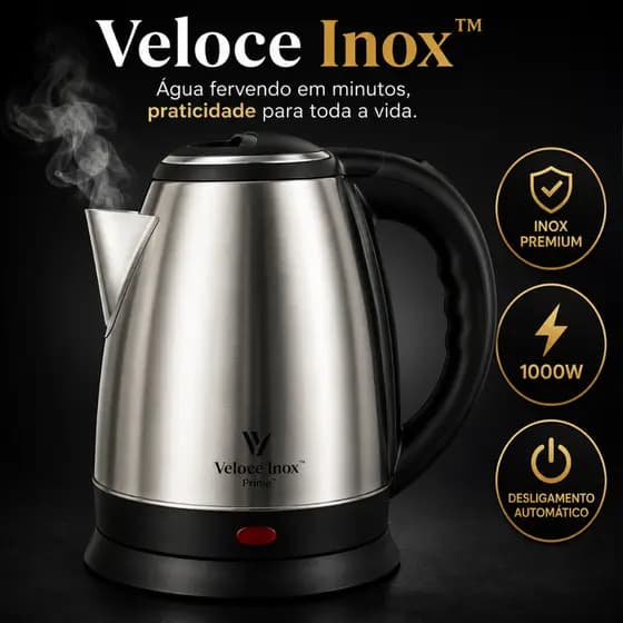 Chaleira Elétrica Inox 1,8 Litros - Veloce Inox Prime - 1000W Aquecimento Rápido - Desligamento Automático 127V