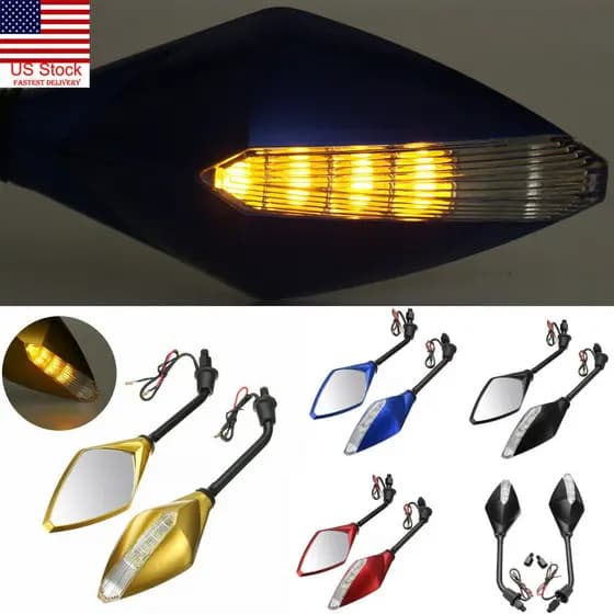 2 Peças / 1 Par Iluminação Retrovisores Da Motocicleta Bicicleta Com Luz De Pisca-Pisca Led
