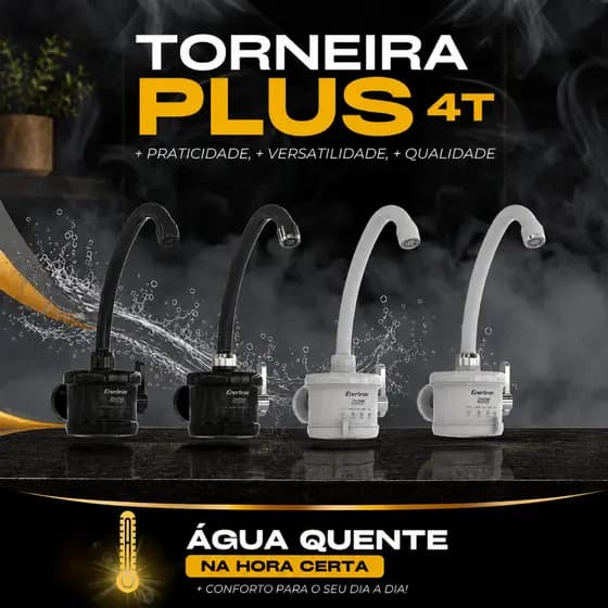 Torneira Elétrica Parede Plus 4T 127V /220V Branca Preta 4800W Escolha nas Variações Quente Enerbras